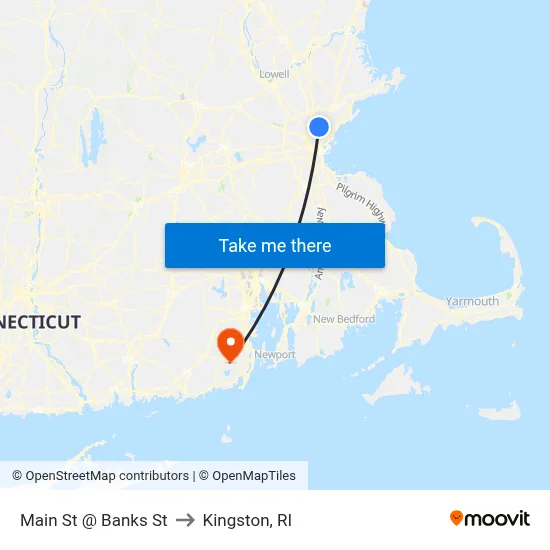 Main St @ Banks St to Kingston, RI map