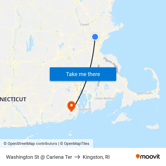 Washington St @ Carlena Ter to Kingston, RI map