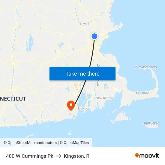 400 W Cummings Pk to Kingston, RI map