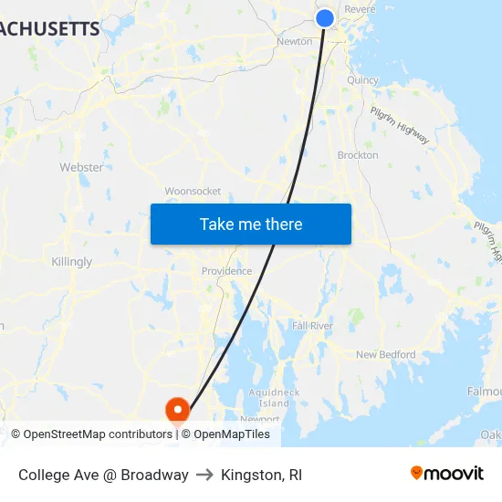 College Ave @ Broadway to Kingston, RI map
