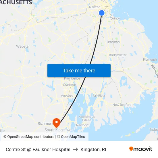 Centre St @ Faulkner Hospital to Kingston, RI map