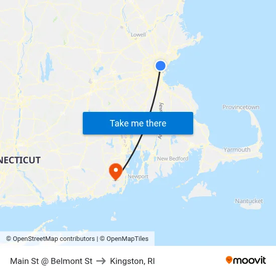 Main St @ Belmont St to Kingston, RI map