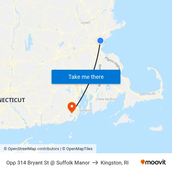 Opp 314 Bryant St @ Suffolk Manor to Kingston, RI map