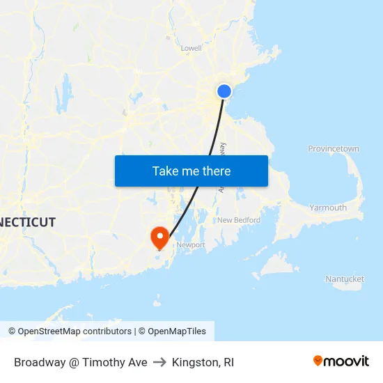 Broadway @ Timothy Ave to Kingston, RI map