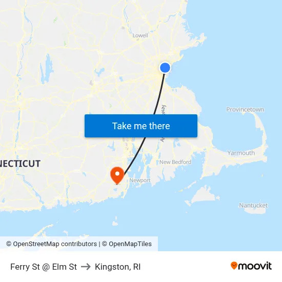 Ferry St @ Elm St to Kingston, RI map