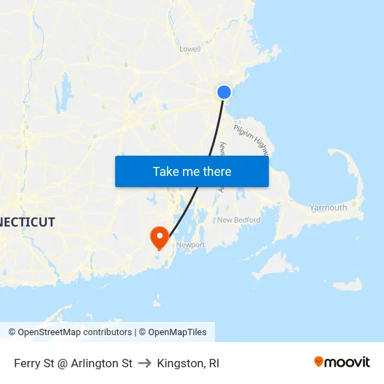Ferry St @ Arlington St to Kingston, RI map