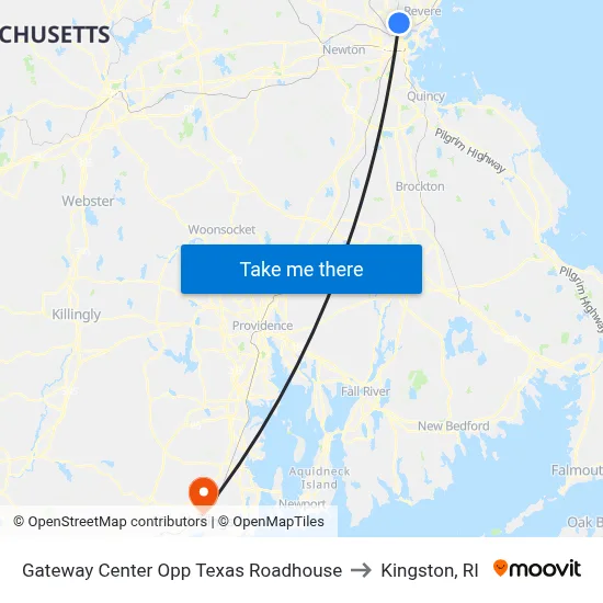 Gateway Center Opp Texas Roadhouse to Kingston, RI map