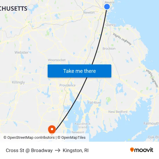 Cross St @ Broadway to Kingston, RI map