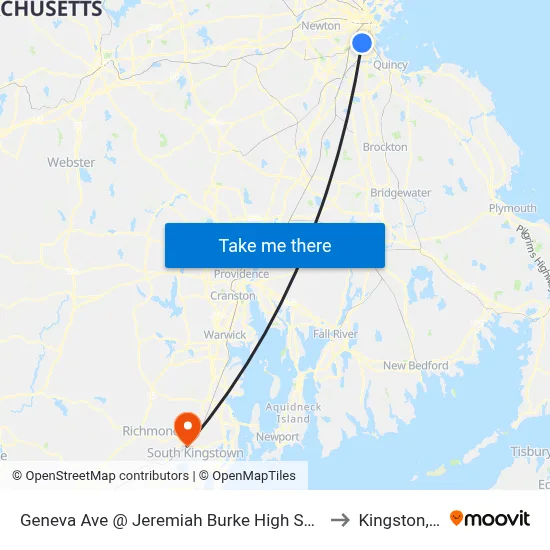 Geneva Ave @ Jeremiah Burke High School to Kingston, RI map