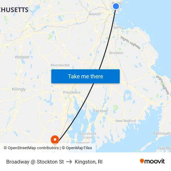 Broadway @ Stockton St to Kingston, RI map