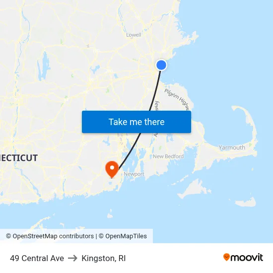 49 Central Ave to Kingston, RI map