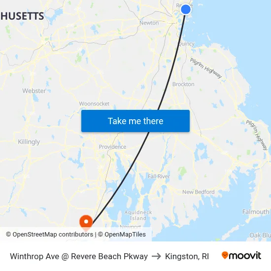 Winthrop Ave @ Revere Beach Pkway to Kingston, RI map