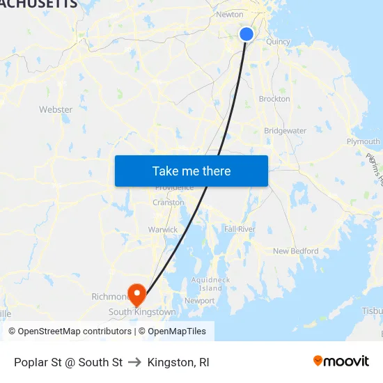 Poplar St @ South St to Kingston, RI map