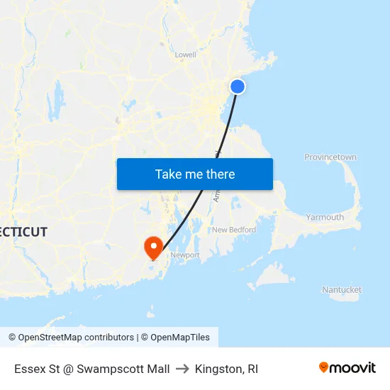 Essex St @ Swampscott Mall to Kingston, RI map