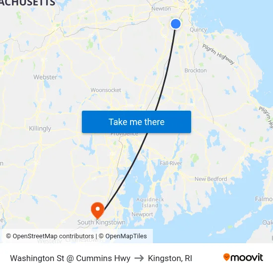 Washington St @ Cummins Hwy to Kingston, RI map