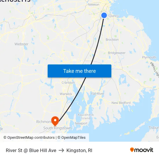River St @ Blue Hill Ave to Kingston, RI map