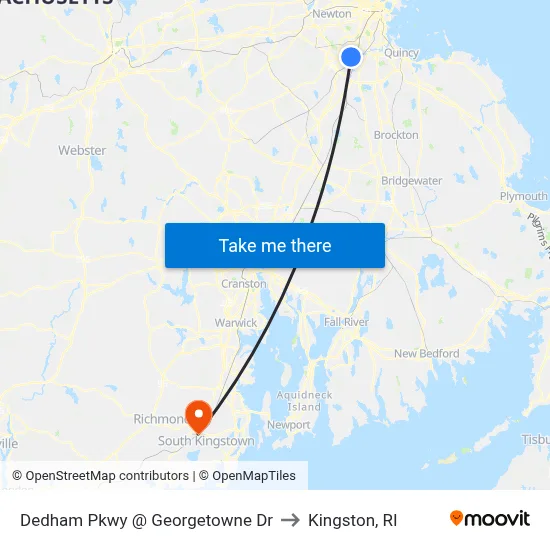 Dedham Pkwy @ Georgetowne Dr to Kingston, RI map