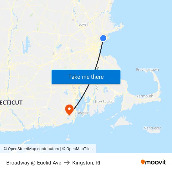 Broadway @ Euclid Ave to Kingston, RI map