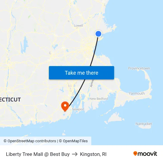 Liberty Tree Mall @ Best Buy to Kingston, RI map