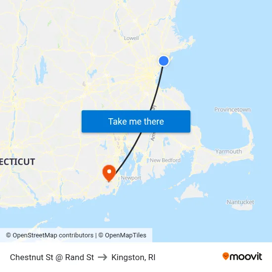 Chestnut St @ Rand St to Kingston, RI map