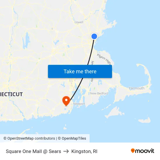 Square One Mall @ Sears to Kingston, RI map