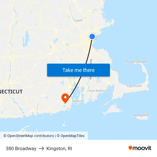 380 Broadway to Kingston, RI map