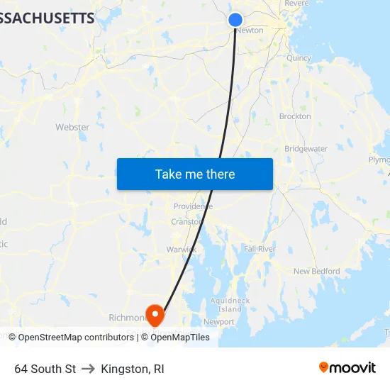 64 South St to Kingston, RI map
