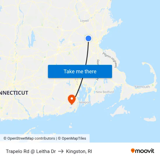 Trapelo Rd @ Leitha Dr to Kingston, RI map
