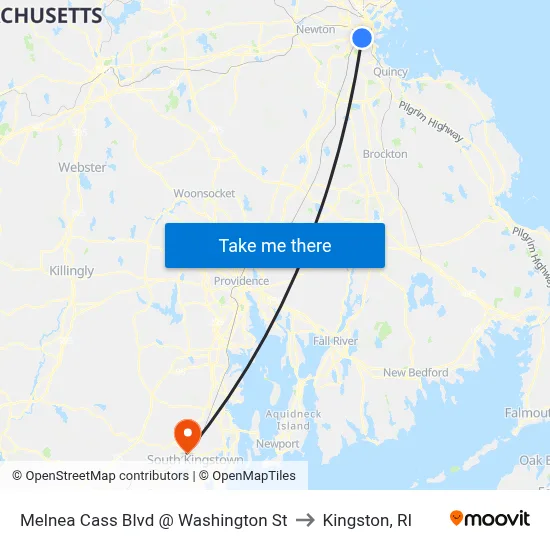 Melnea Cass Blvd @ Washington St to Kingston, RI map