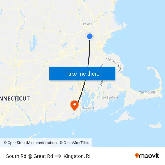 South Rd @ Great Rd to Kingston, RI map