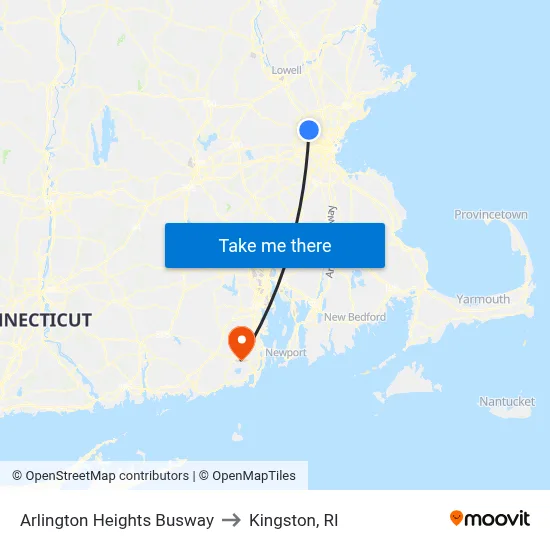Arlington Heights Busway to Kingston, RI map