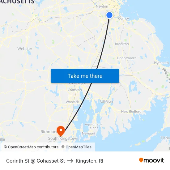 Corinth St @ Cohasset St to Kingston, RI map