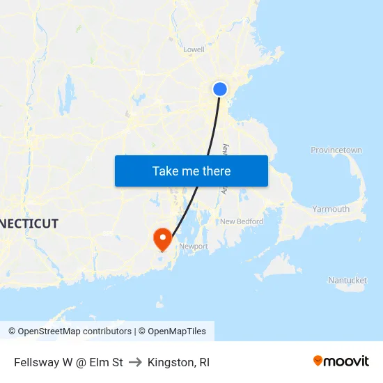 Fellsway W @ Elm St to Kingston, RI map
