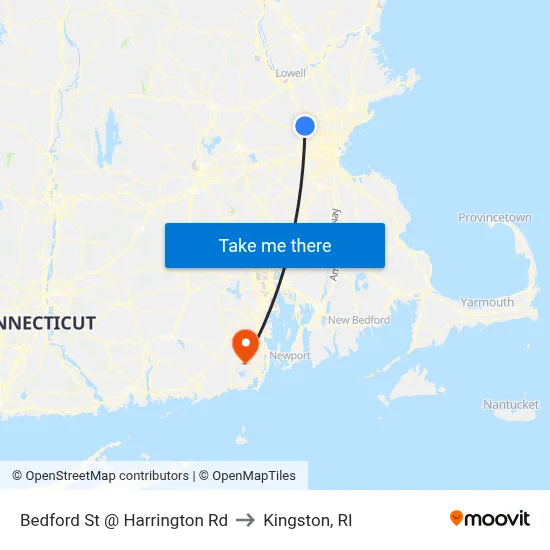 Bedford St @ Harrington Rd to Kingston, RI map