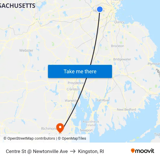 Centre St @ Newtonville Ave to Kingston, RI map
