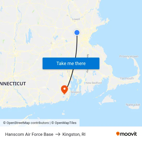 Hanscom Air Force Base to Kingston, RI map