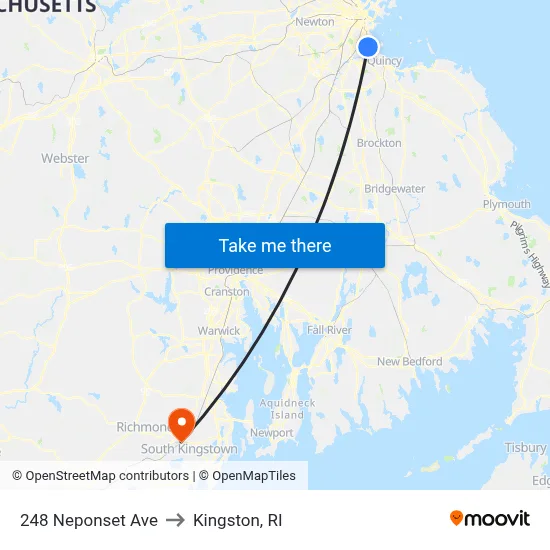 248 Neponset Ave to Kingston, RI map