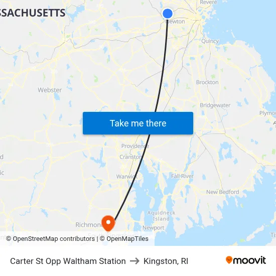 Carter St Opp Waltham Station to Kingston, RI map