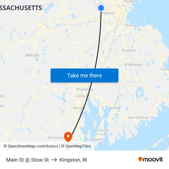 Main St @ Stow St to Kingston, RI map