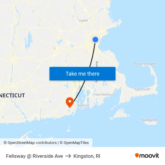 Fellsway @ Riverside Ave to Kingston, RI map