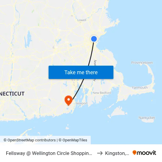 Fellsway @ Wellington Circle Shopping Ctr to Kingston, RI map