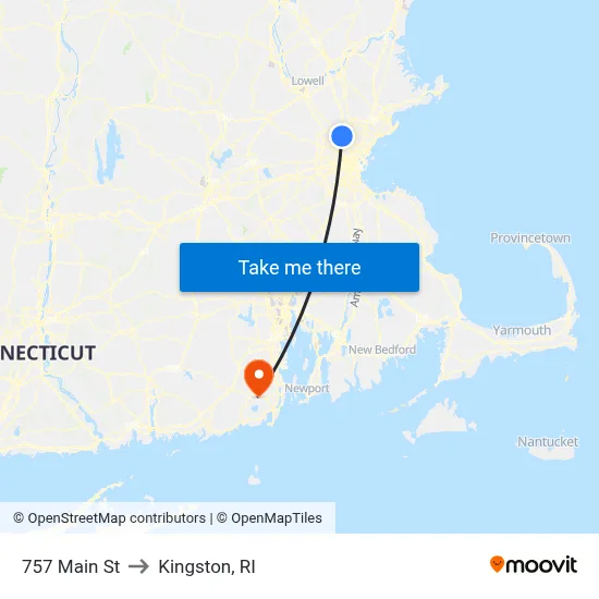 757 Main St to Kingston, RI map