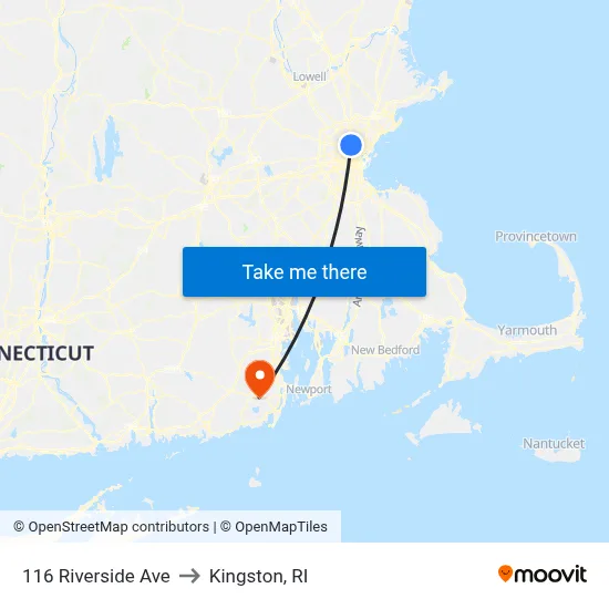 116 Riverside Ave to Kingston, RI map