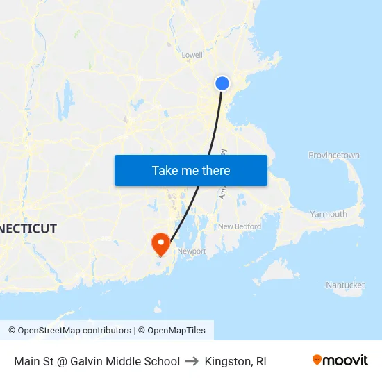 Main St @ Galvin Middle School to Kingston, RI map