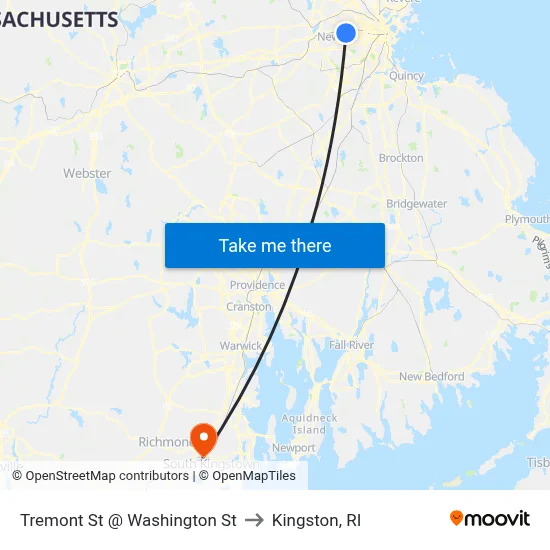 Tremont St @ Washington St to Kingston, RI map