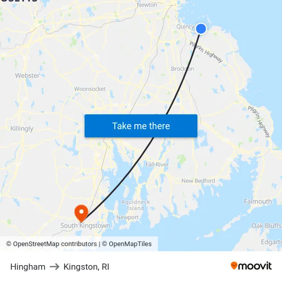 Hingham to Kingston, RI map