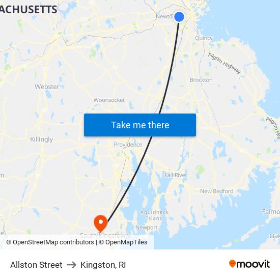 Allston Street to Kingston, RI map