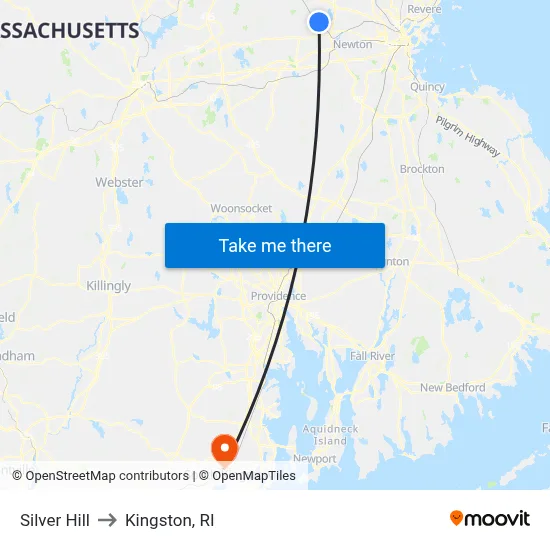 Silver Hill to Kingston, RI map