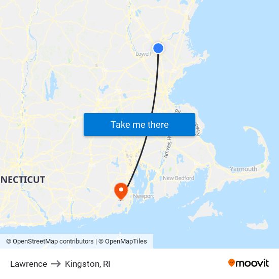 Lawrence to Kingston, RI map