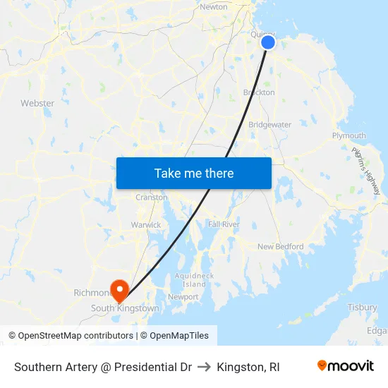 Southern Artery @ Presidential Dr to Kingston, RI map